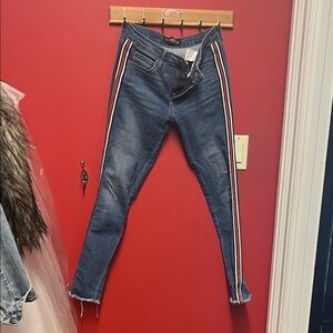 Just Black Dark Blue Skinny Jeans with Red and White Stripes